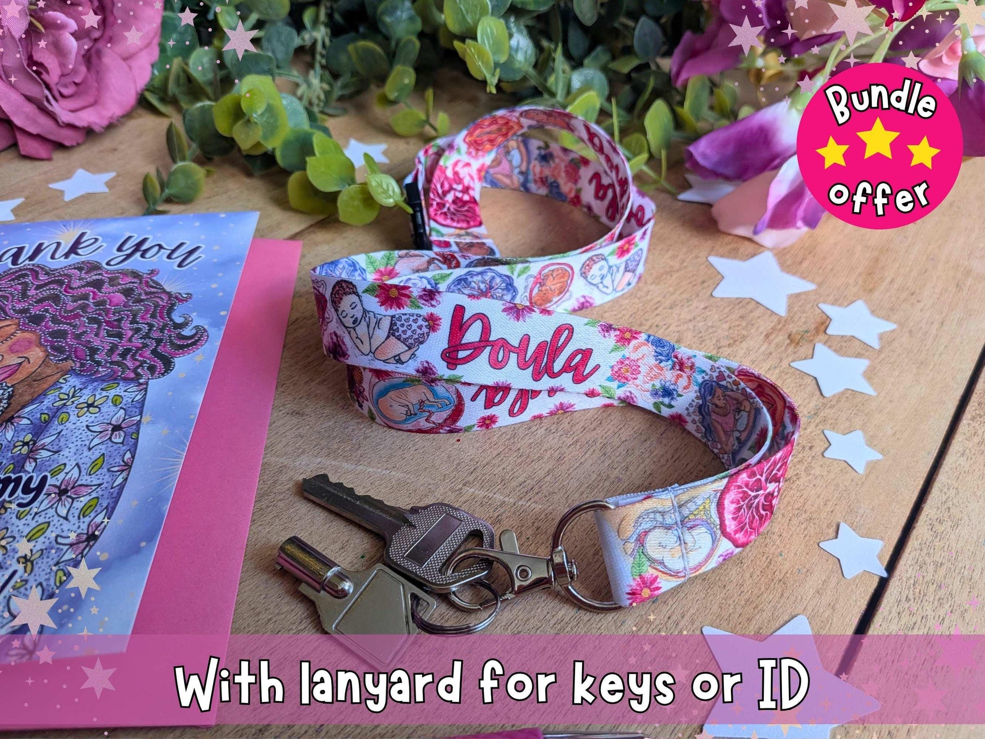 Doula Thank You Gift Set | Birth Art Lanyard, Card, Placenta Pen & Prints