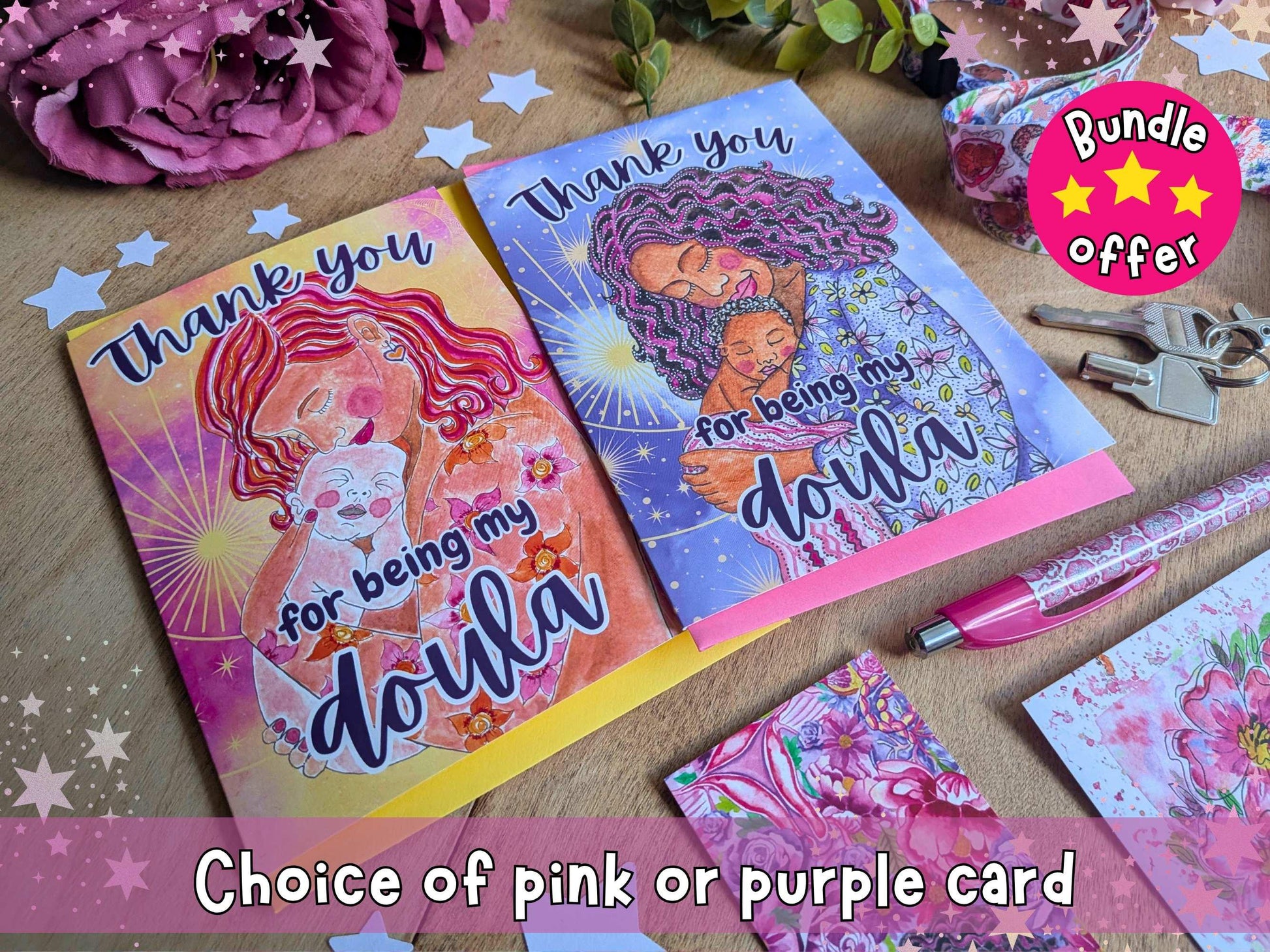 Doula Thank You Gift Set | Birth Art Lanyard, Card, Placenta Pen & Prints