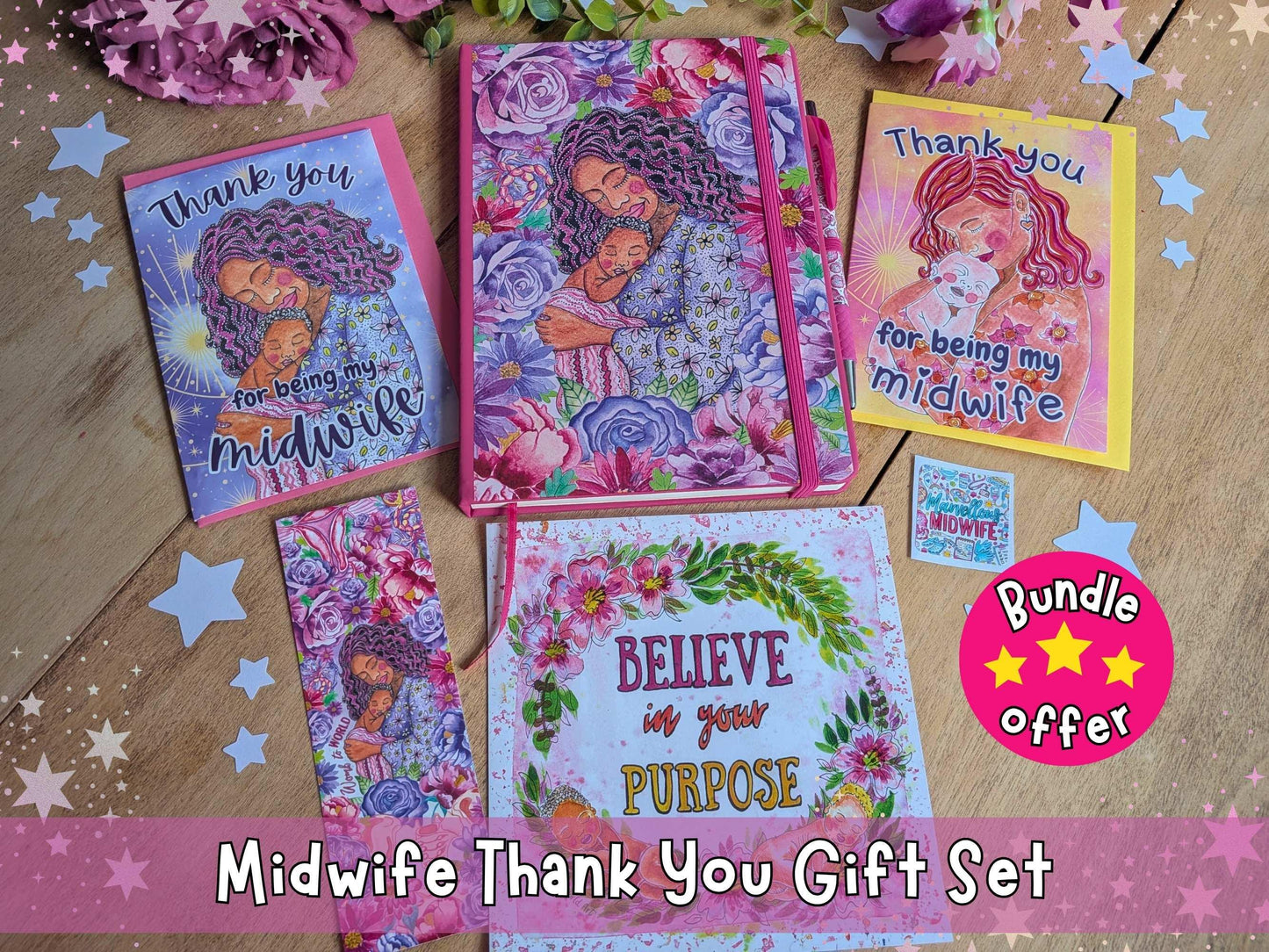 Midwife Thank You Gift Set | Birth Art Journal, Card, Placenta Pen & Prints