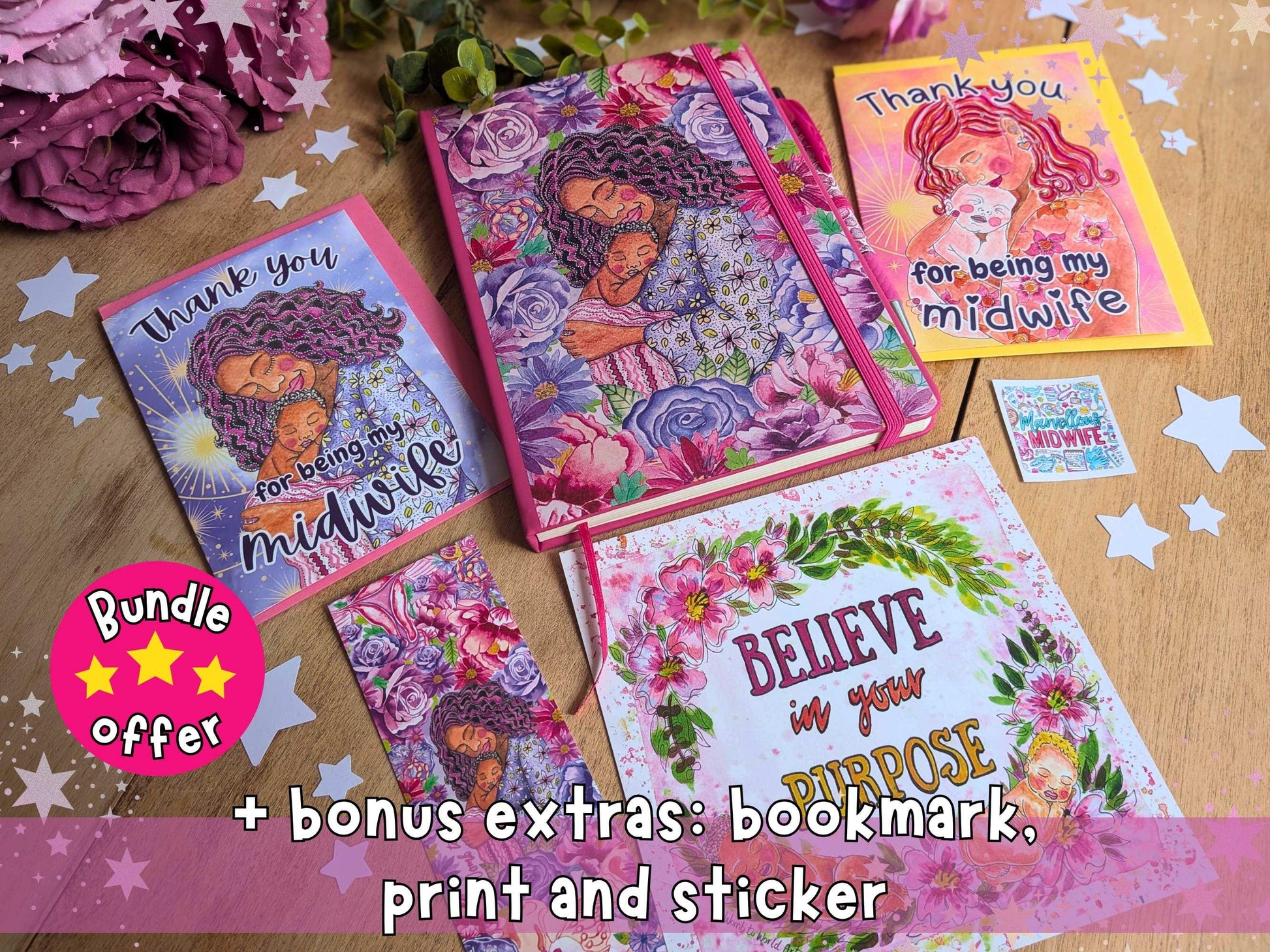 Midwife Thank You Gift Set | Birth Art Journal, Card, Placenta Pen & Prints