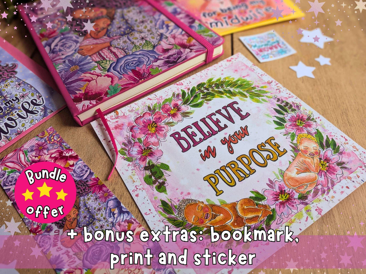 Doula Thank You Gift Set | Birth Art Journal, Card, Placenta Pen & Prints