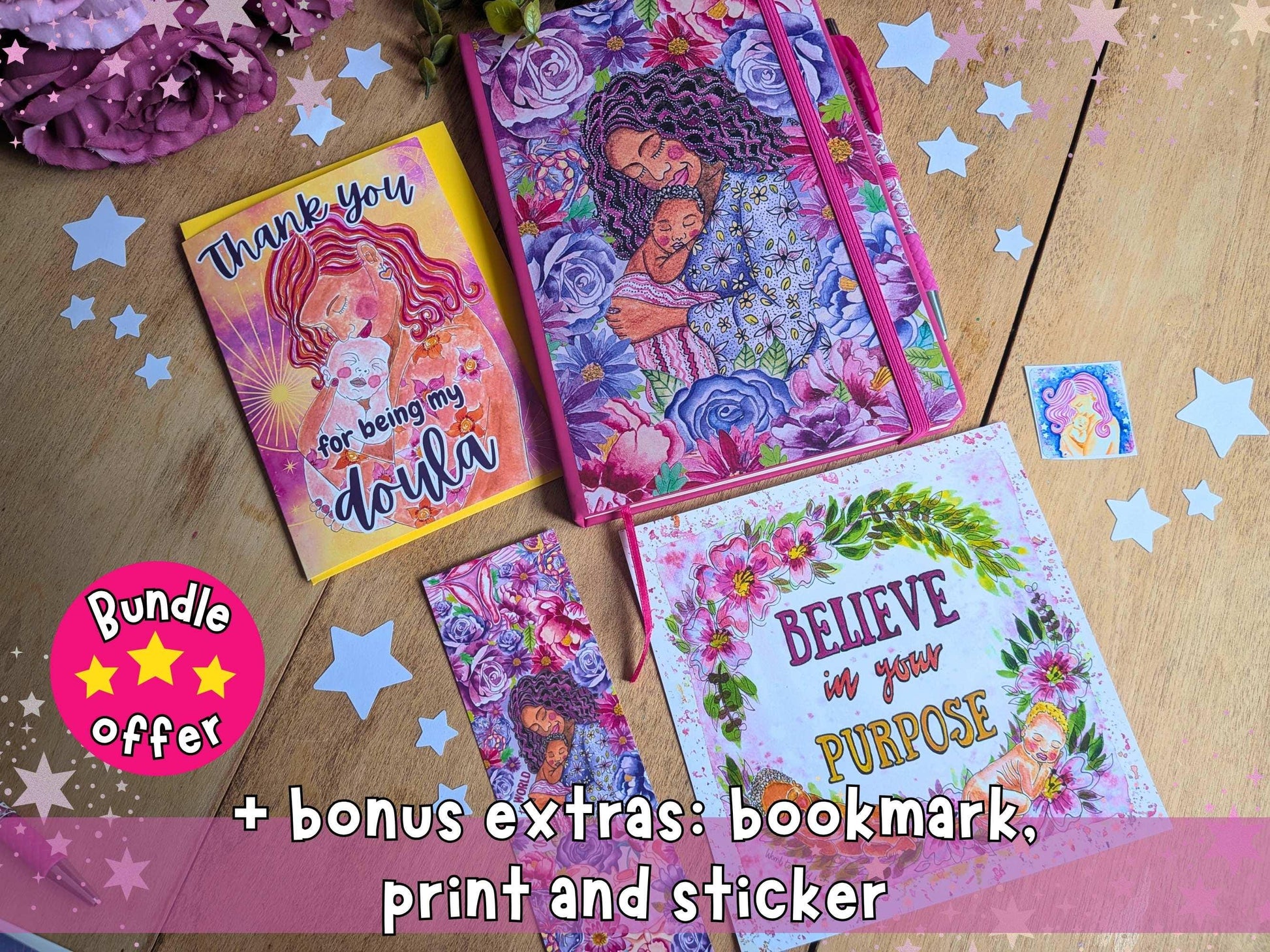 Doula Thank You Gift Set | Birth Art Journal, Card, Placenta Pen & Prints