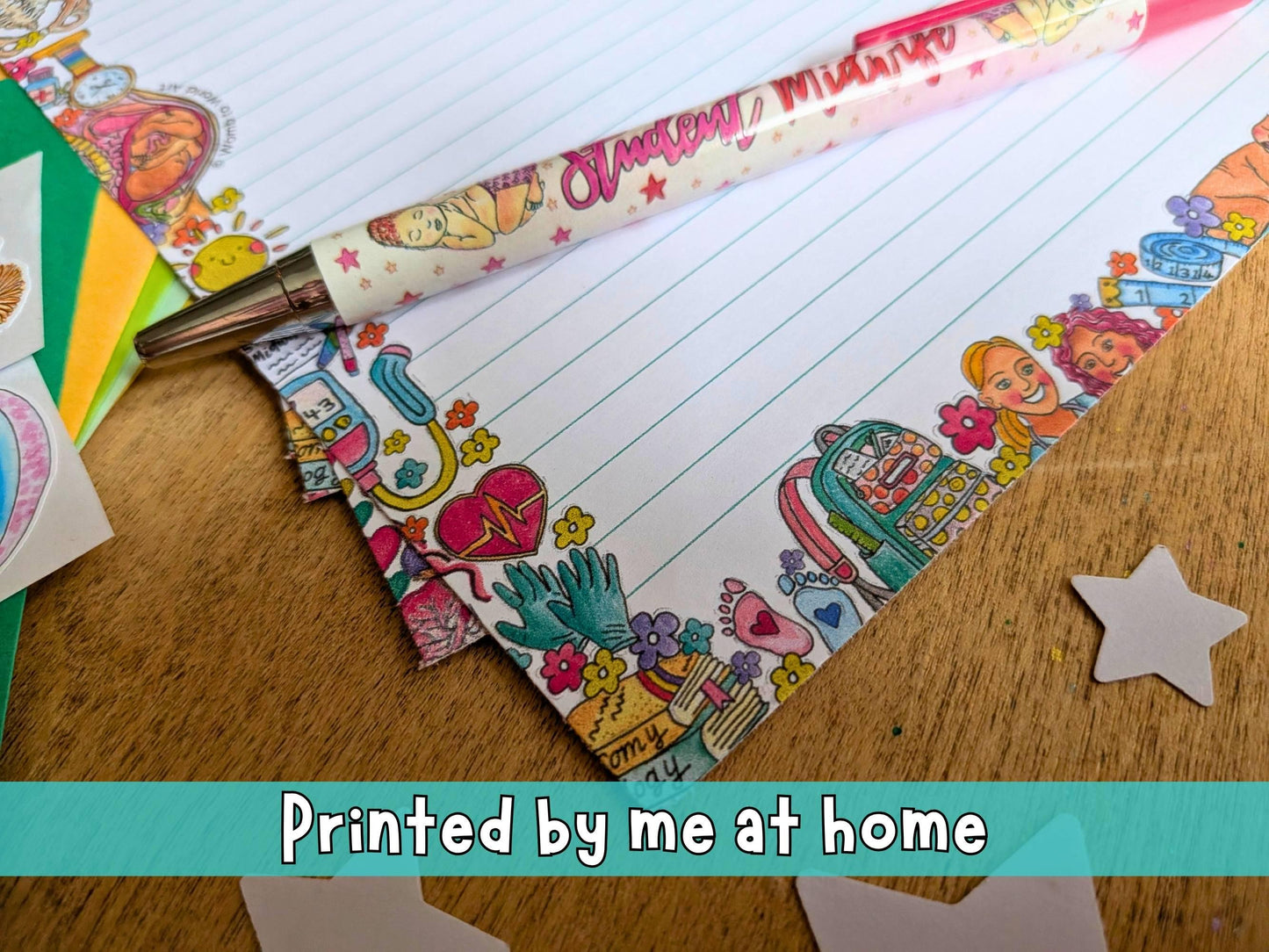Student Midwife Letter Writing Set - 10 Letter Kit with Envelopes and Baby Seal Stickers