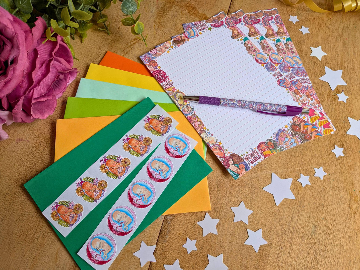 Doula Letter Writing Set - 10 Letter Kit with Envelopes and Baby Seal Stickers, for Birth Stories