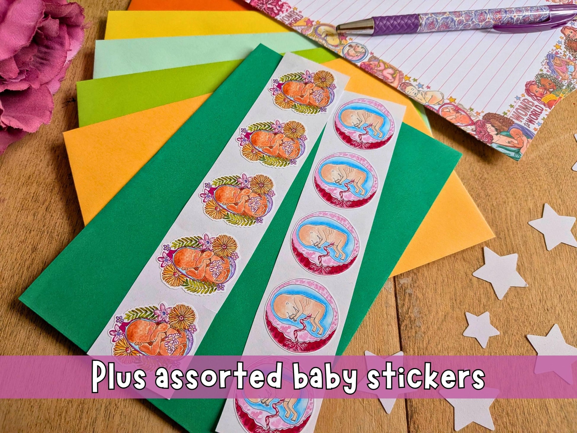 Doula Letter Writing Set - 10 Letter Kit with Envelopes and Baby Seal Stickers, for Birth Stories