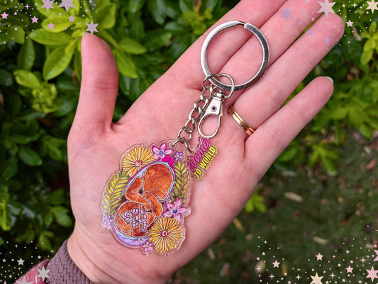 Baby in the Womb Art Midwife Keyring