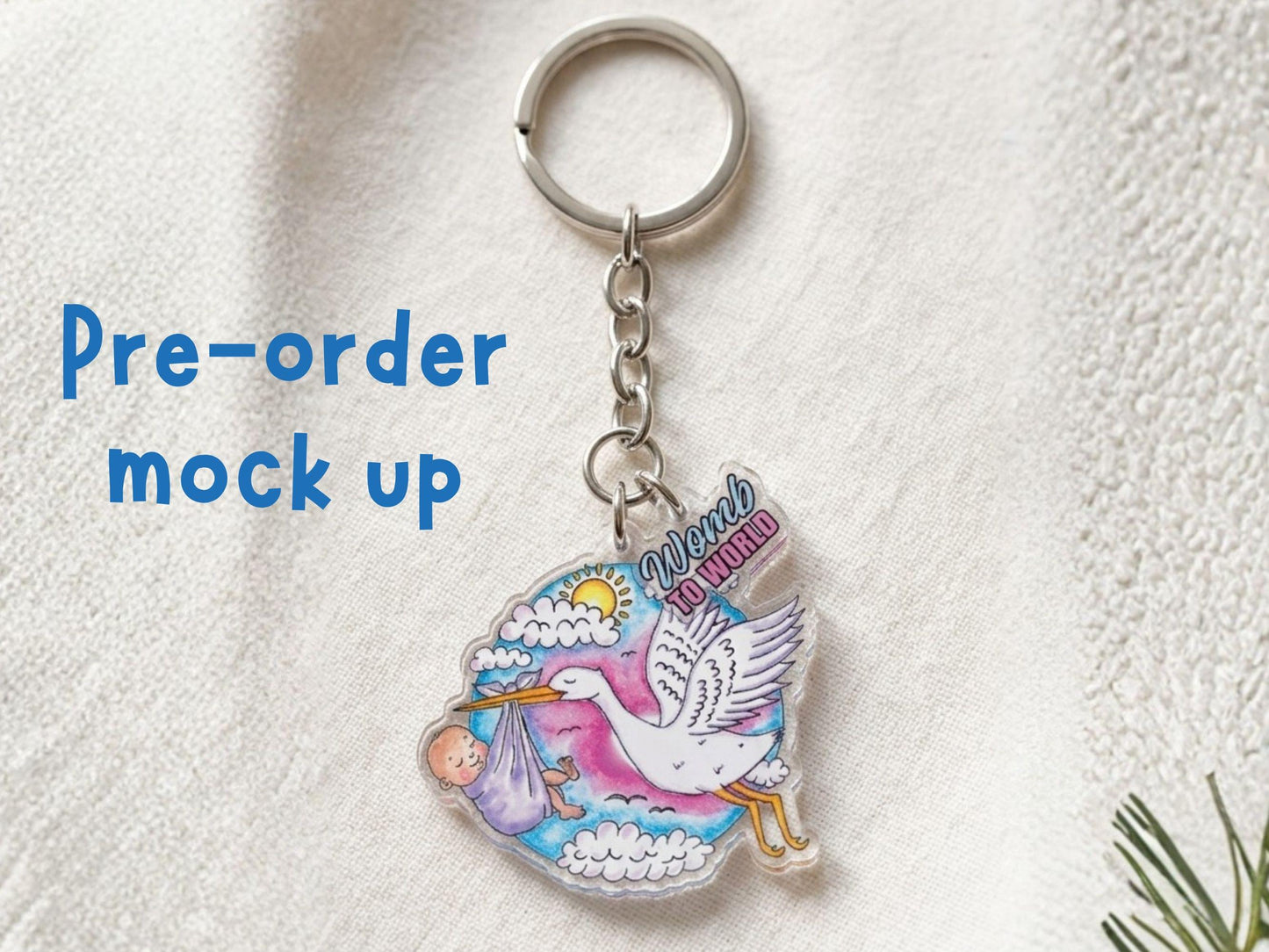 Stork Keyring: Newborn Baby Keychain for Student Midwife Gift, Pregnancy Art Presents