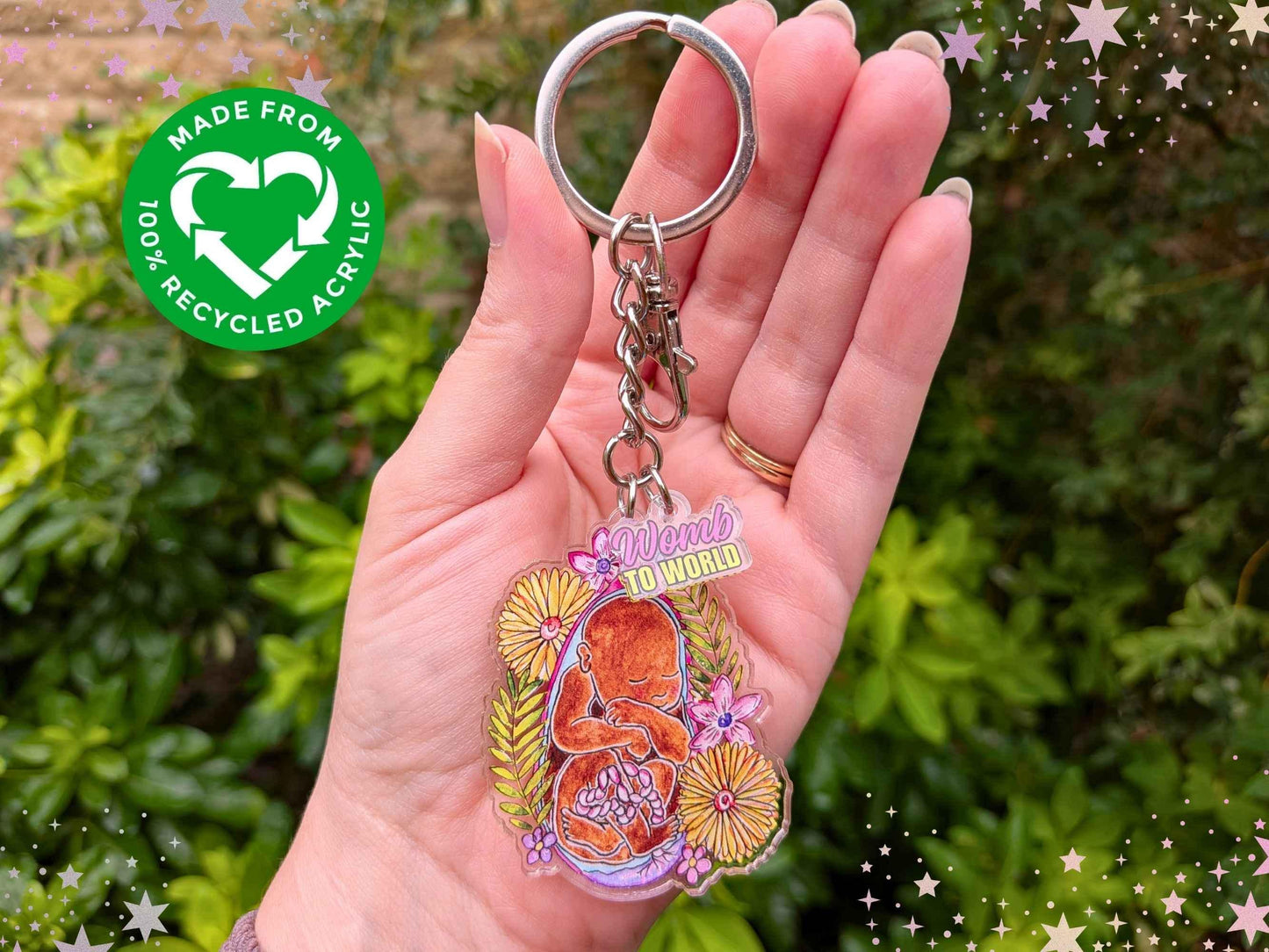 Baby in the Womb Keyring: Keychain for Midwife Doula Gift, Pregnancy Art Bag Charm