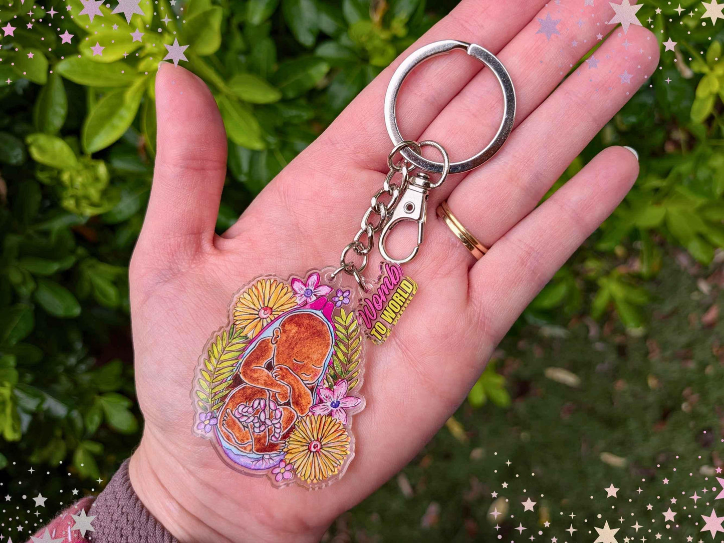 Baby in the Womb Keyring: Keychain for Midwife Doula Gift, Pregnancy Art Bag Charm
