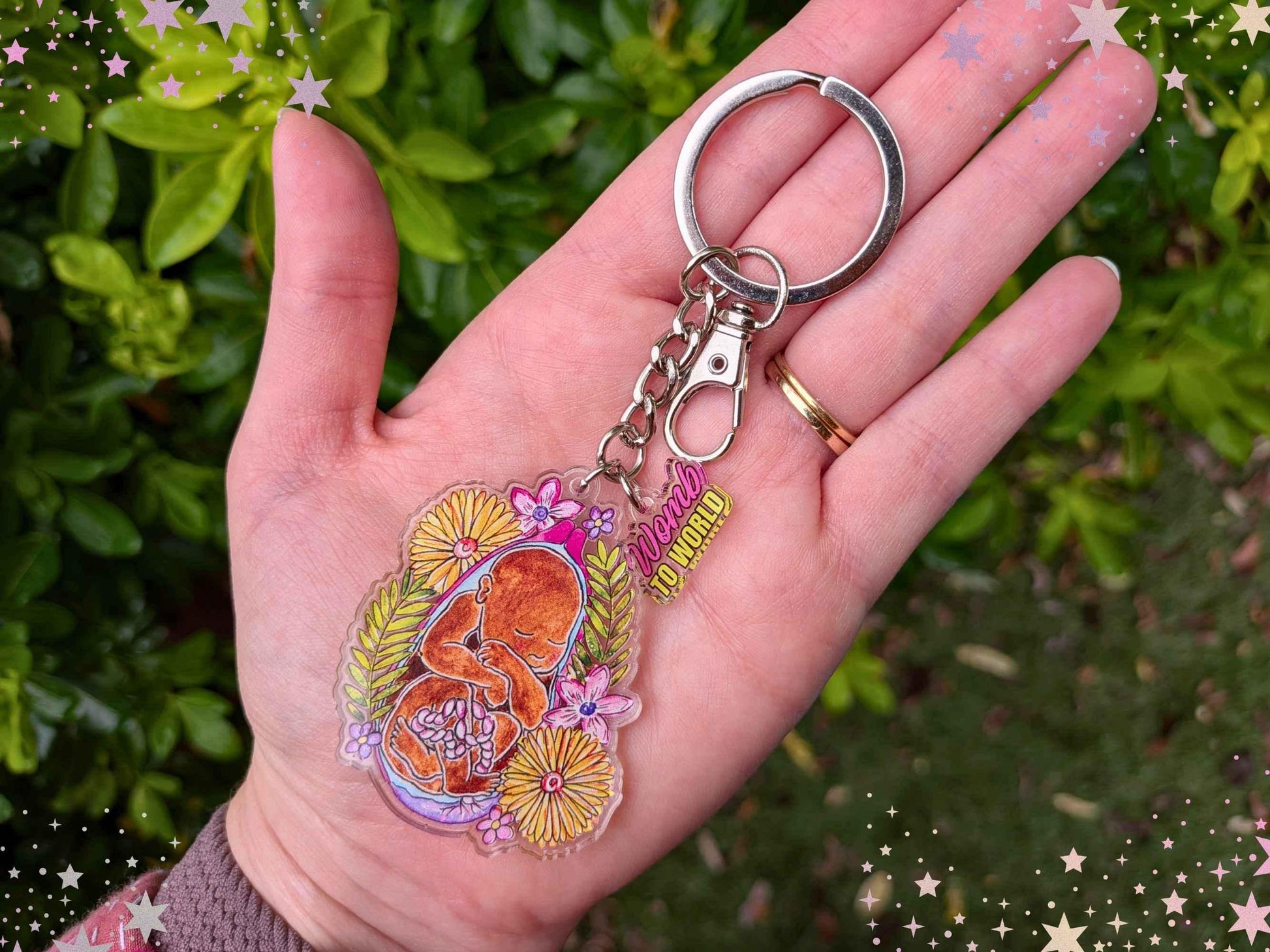 Baby in the Womb Keyring: Keychain for Midwife Doula Gift, Pregnancy Art Bag Charm