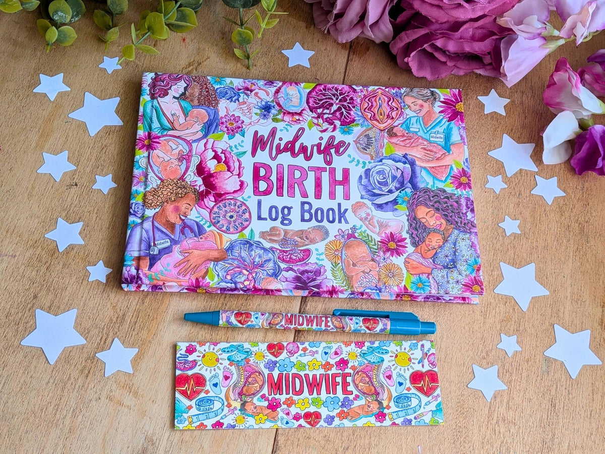 Midwife Birth Log Book Hardback Keepsake Gift with Midwife Pen and Bookmark