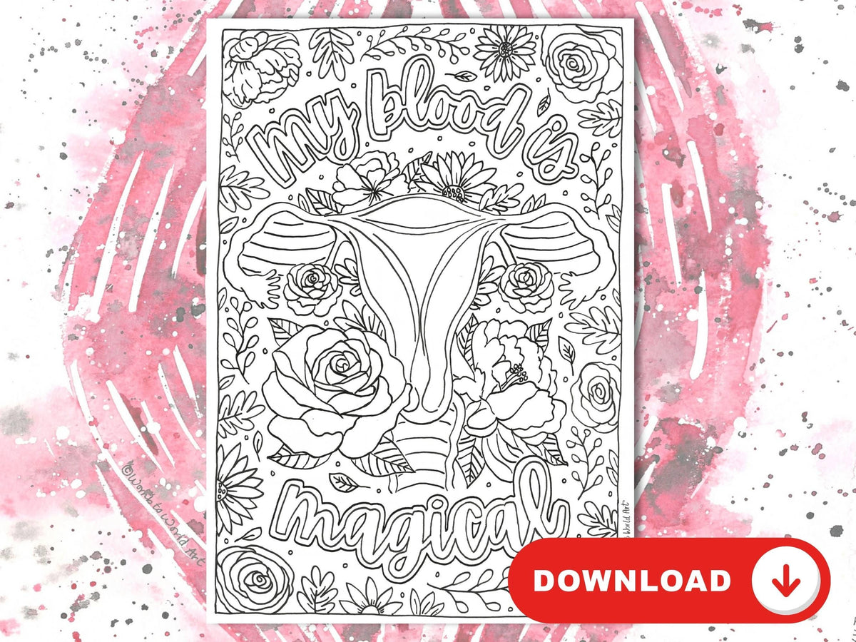 Positive Periods Affirmation Colouring Page, Menarche Celebration, Womb Art for Girls
