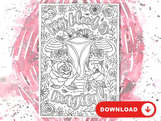 Positive Periods Affirmation Colouring Page, Menarche Celebration, Womb Art for Girls