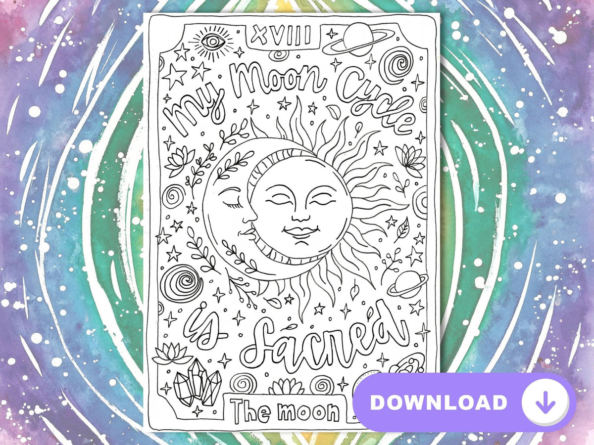 Positive Periods Affirmation Colouring Page, Menarche Celebration, Moon Circle Art for Girls