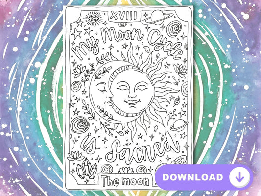 Positive Periods Affirmation Colouring Page, Menarche Celebration, Moon Circle Art for Girls