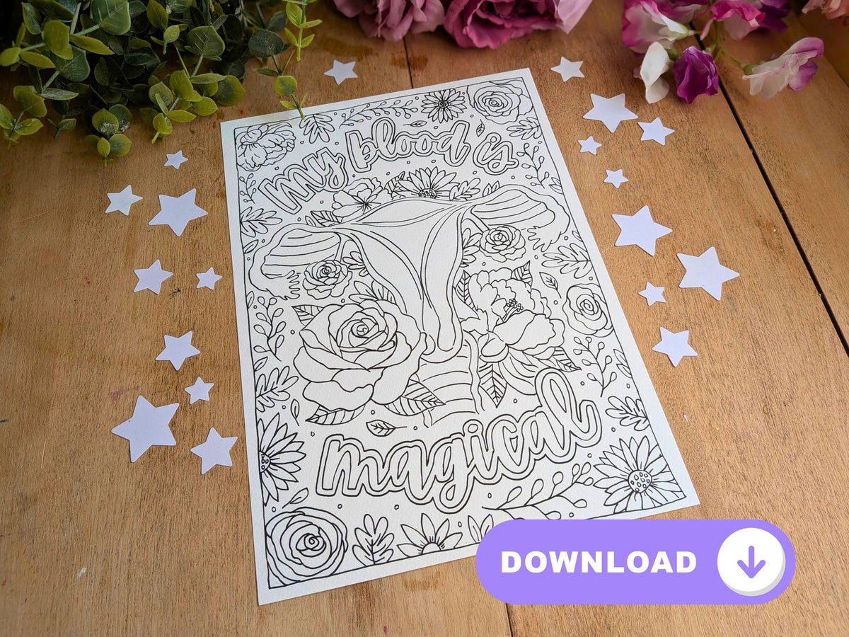 Positive Periods Affirmation Colouring Page, Menarche Celebration, Womb Art for Girls