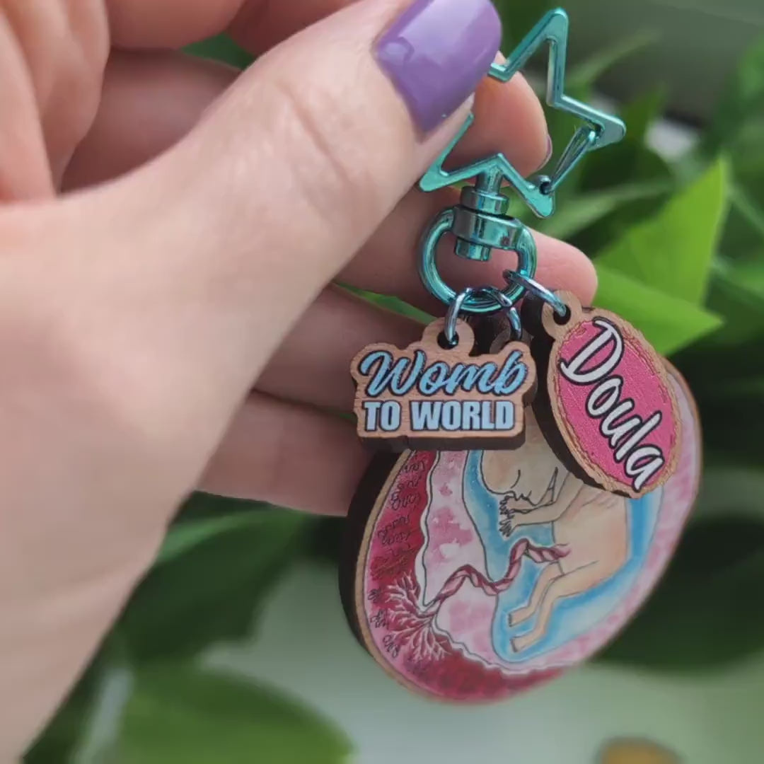 Wooden Doula Keychain: Watercolor Baby Art, Birthkeeper Gift