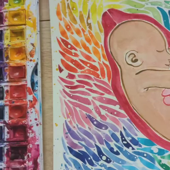 Watercolour Rainbow Baby in the Womb Art