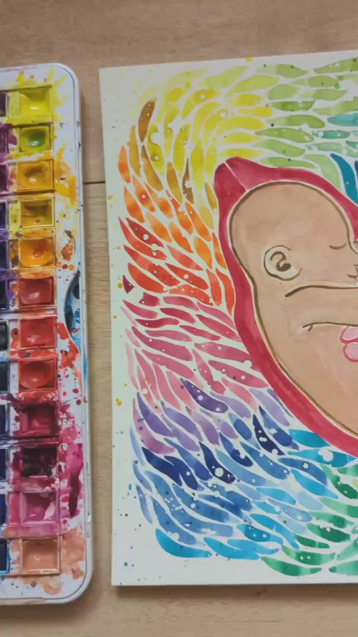 Watercolour Rainbow Baby in the Womb Art