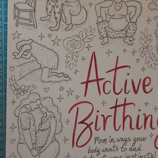 Birth Positions Colouring Poster: Active Labour Handout (PDF Digital Download)