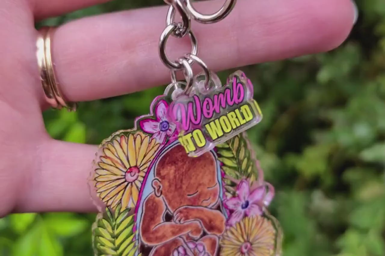 Baby in the Womb Keyring: Keychain for Midwife Doula Gift, Pregnancy Art Bag Charm