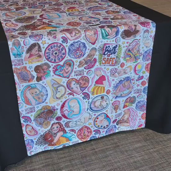 Pregnancy Fayre Table Runner: Birth Art Tablecloth, Doula Event Decor