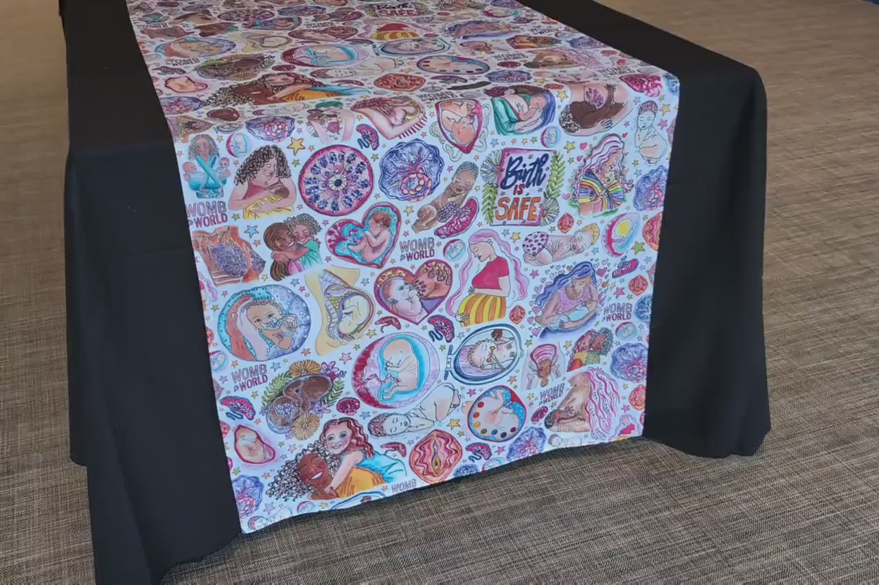 Pregnancy Fayre Table Runner: Birth Art Tablecloth, Doula Event Decor