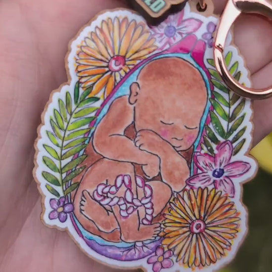 Baby in the Womb Art Midwife Keyring