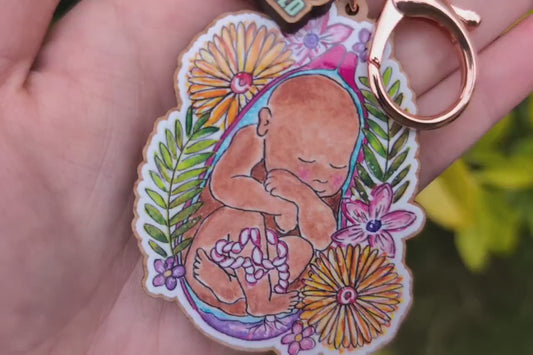 Baby in the Womb Art Midwife Keyring