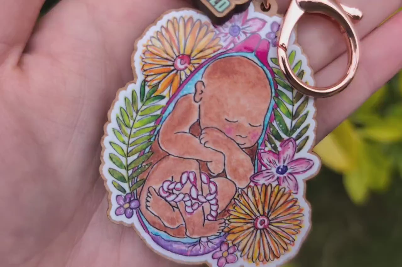 Baby in the Womb Art Midwife Keyring
