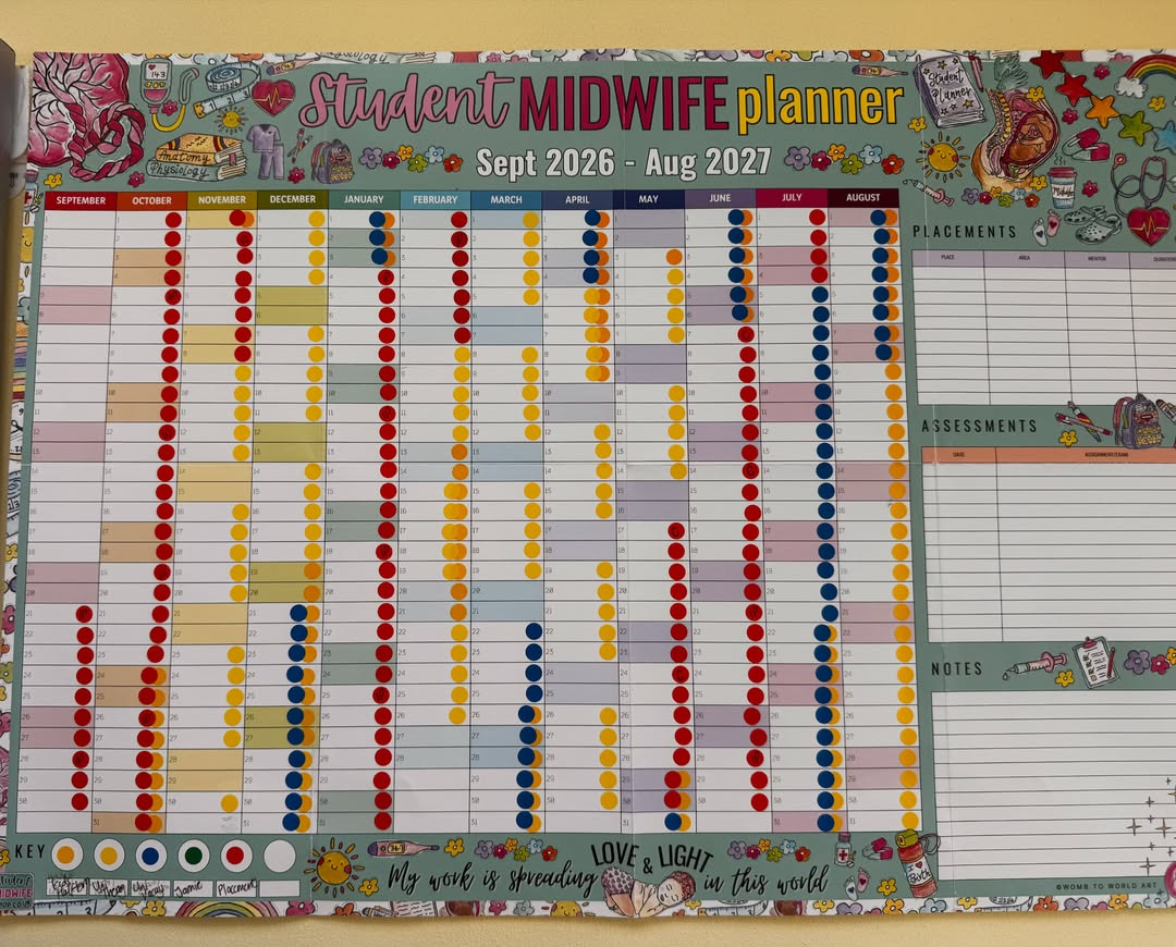Student Midwife A1 Wall Planner September 2026
